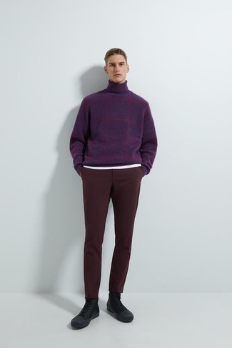 Purple Turtleneck Outfits For Men: 