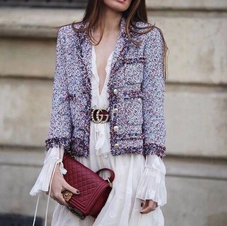 Burgundy Quilted Leather Crossbody Bag Outfits: 