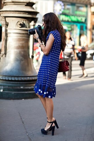 Blue Polka Dot Midi Dress Outfits: 