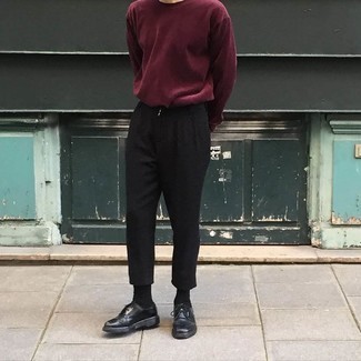 Long Sleeve T Shirt With Boat Neck In Oxblood