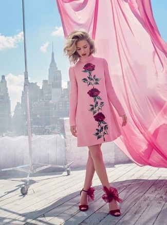 Hot Pink Floral Shift Dress Outfits: 