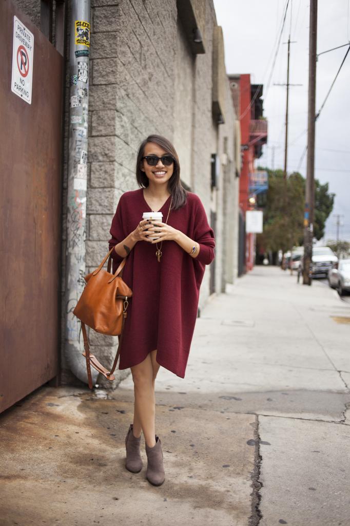 maroon sweater dress outfit