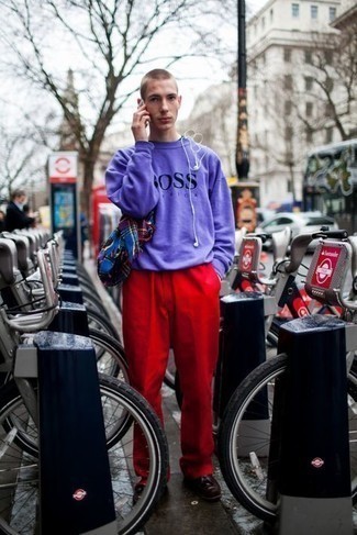 Light Violet Print Sweatshirt Outfits For Men: 