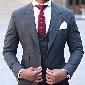 Red Polka Dot Tie Outfits For Men: 
