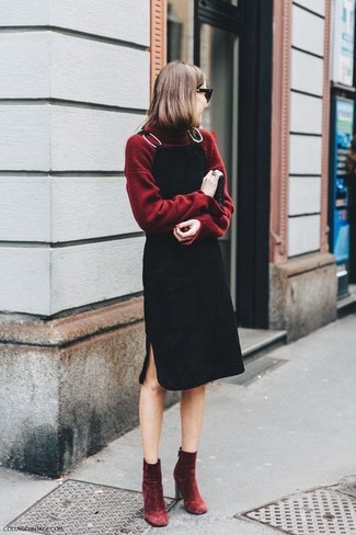 Burgundy Velvet Ankle Boots Fall Outfits: 