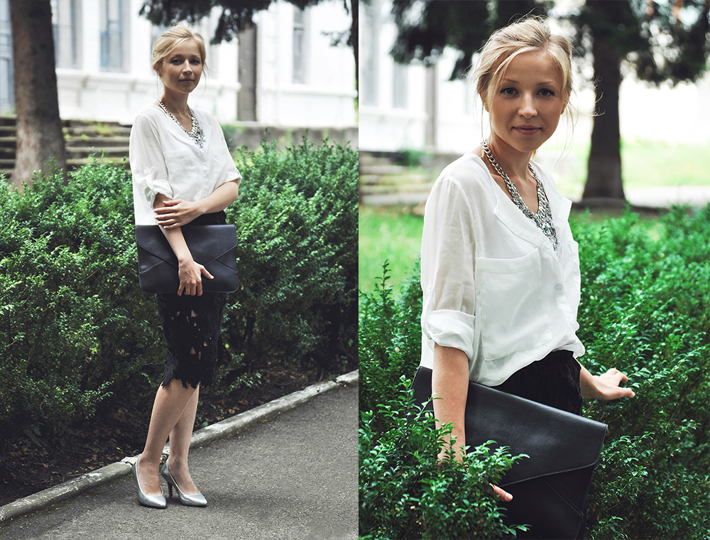 white lace pencil skirt outfit