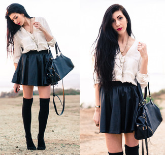 Perforated Faux Leather Skater Skirt