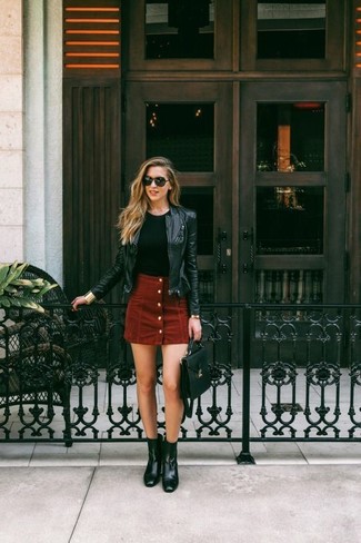 Burgundy Button Skirt Outfits: 