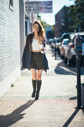 Charcoal Button Skirt Outfits: 