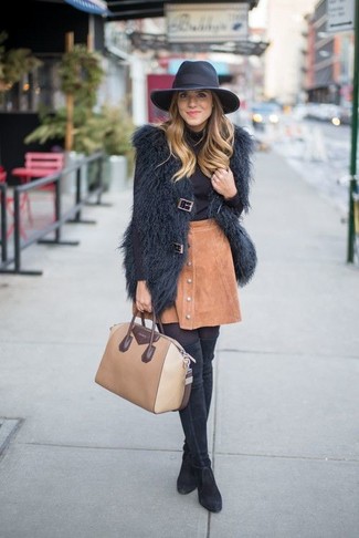 Black Suede Over The Knee Boots Outfits: 