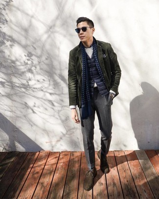 Olive Corduroy Blazer Fall Outfits For Men: 