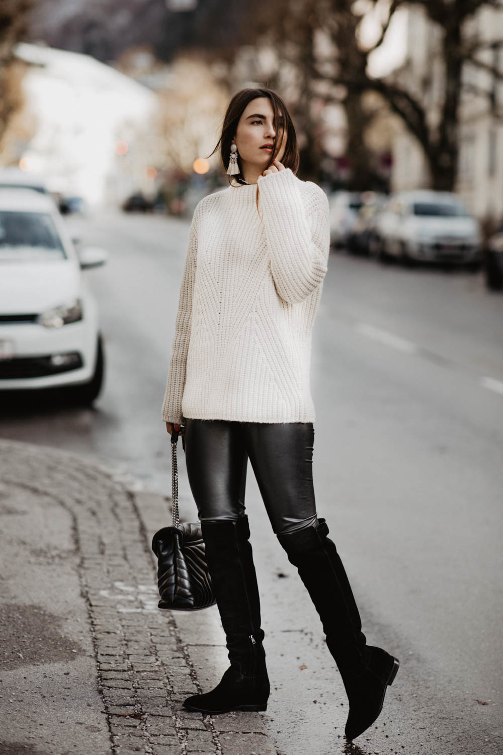 Oversized Cardigan With Leggings and Leather Boots