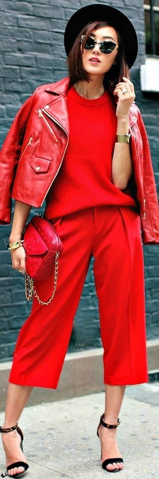 Red Short Sleeve Sweater Outfits For Women: 