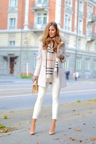 Beige Check Scarf Outfits For Women: 