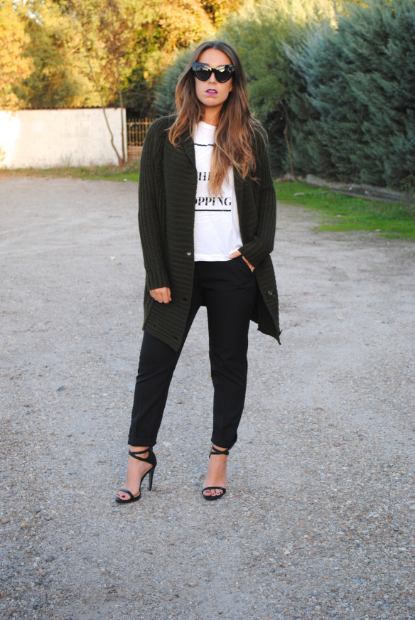 dark green cardigan outfit