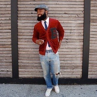 Red Sweater with White Shirt Casual Spring Outfits For Men In Their 30s (12  ideas & outfits)