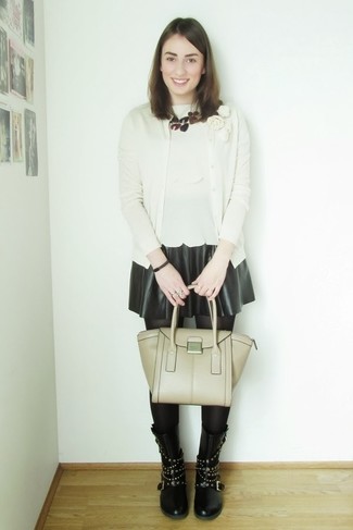 Box Pleat Leather Skirt