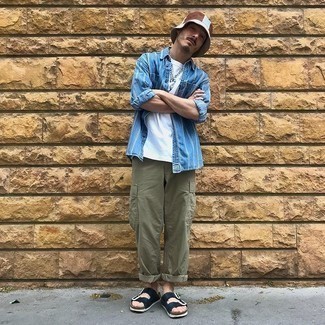 Multi colored Bucket Hat Outfits For Men: 