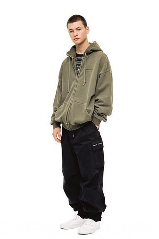 Olive Hoodie with Crew-neck T-shirt Outfits For Men: 