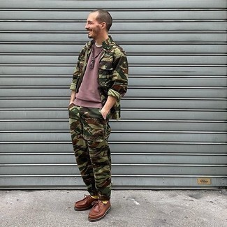 Olive Camouflage Military Jacket Outfits For Men: 