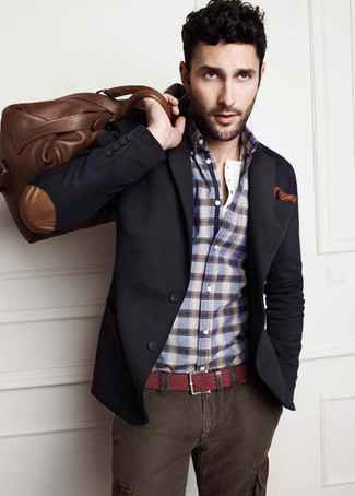 Dark Brown Leather Holdall Outfits For Men: 