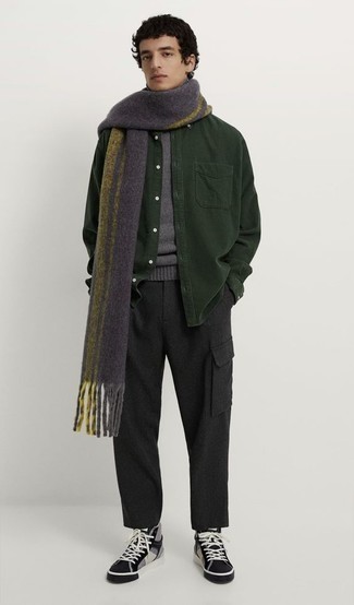Charcoal Wool Scarf Outfits For Men: 