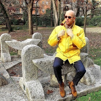 Mustard Raincoat Outfits For Men: 