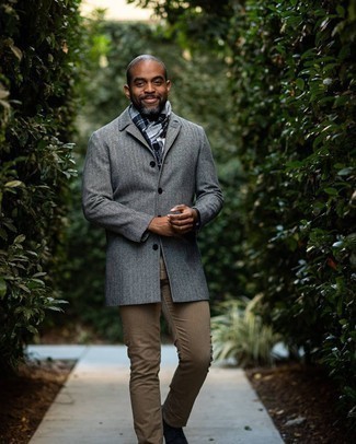 Grey Plaid Scarf Outfits For Men: 