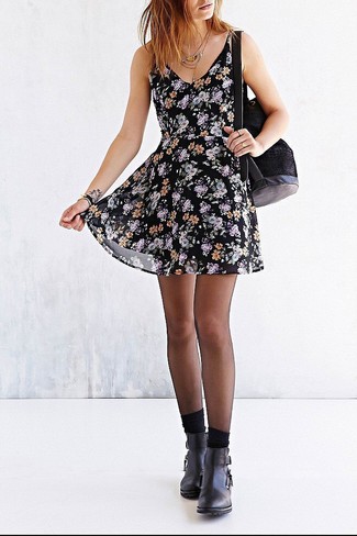Black Floral Chiffon Casual Dress Outfits: Reach for a black floral chiffon casual dress, if you appreciate relaxed dressing without looking like you don't care to look cool. Rounding off with black leather ankle boots is an easy way to inject an extra dose of refinement into this ensemble.