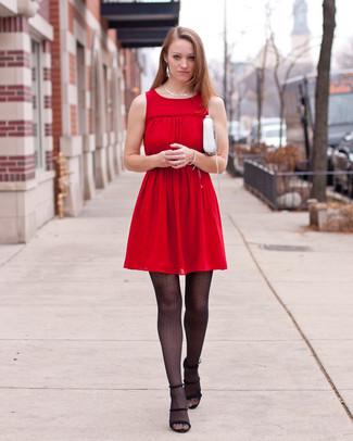 Red Casual Dress with Tights Outfits (4 ideas & outfits)