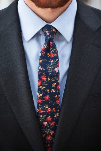 Navy Silk Classic Floral Slim Tie