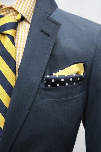 Mustard Tie Outfits For Men: Try teaming a charcoal blazer with a mustard tie and you'll be the embodiment of polish.