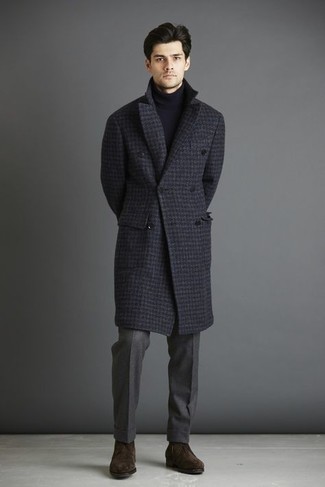 Grey Houndstooth Overcoat Outfits: 