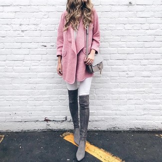 Charcoal Suede Over The Knee Boots Outfits: 