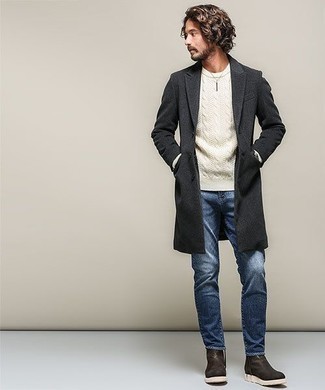 Wool Blend Overcoat With Knit Bib Inset