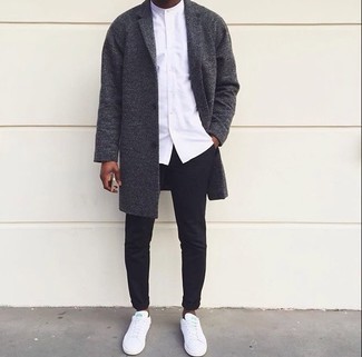 Wool Double Breasted Overcoat Charcoal