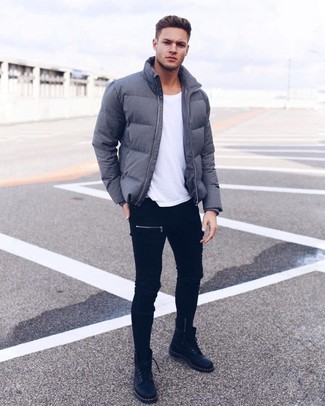 Milan Quilted Down Hooded Jacket Gray