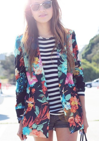 Navy Floral Blazer Outfits For Women: 