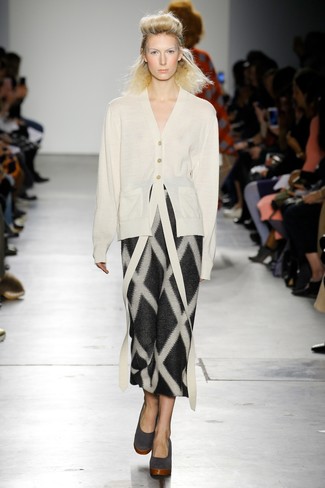 Black and White Check Midi Skirt Outfits: 