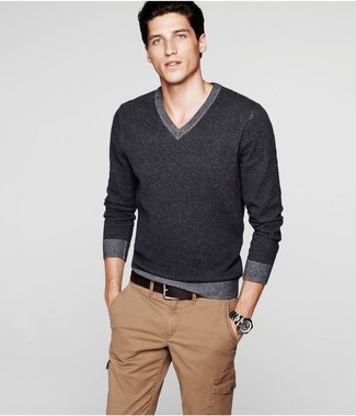Cashmere V Neck Sweater Charcoal