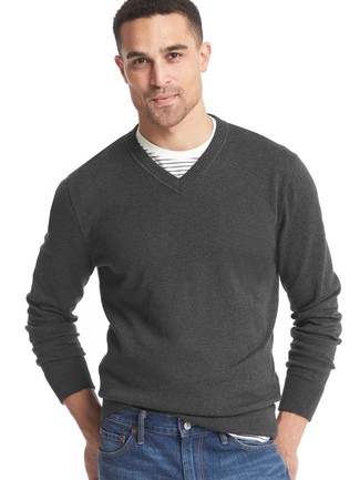 Colorblocked Slim Fit Wool V Neck Sweater