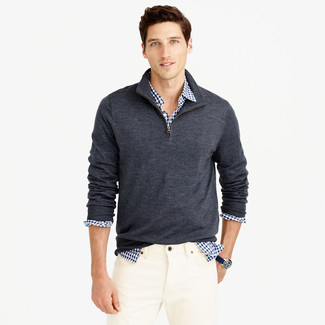 Zip Neck Cashmere Cotton Sweater