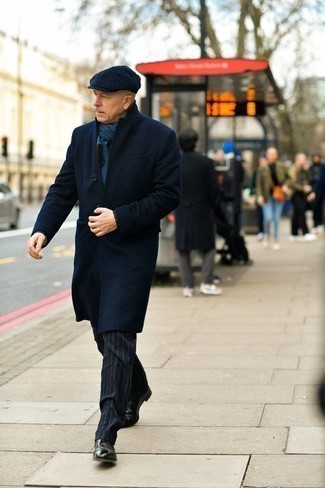 Navy Flat Cap Dressy Outfits For Men: 