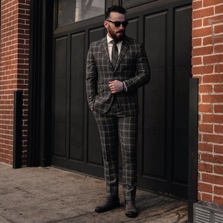 Charcoal Plaid Tie Outfits For Men: 