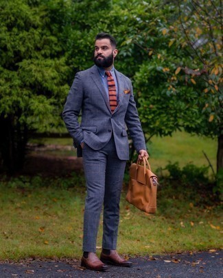 Navy Check Wool Suit Outfits: 