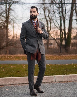 Charcoal Check Wool Suit Outfits: 