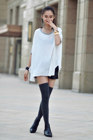 Charcoal Knee High Socks Outfits For Women: 