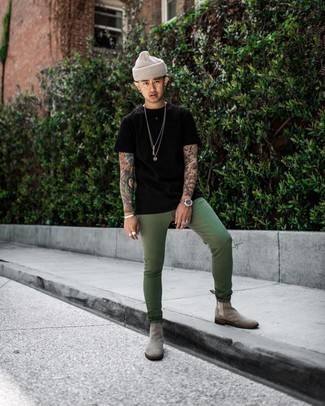 Olive Skinny Jeans Outfits For Men: 