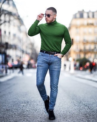Green Turtleneck Outfits For Men: 