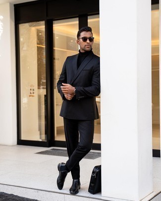Black Suit with Chelsea Boots Outfits: 